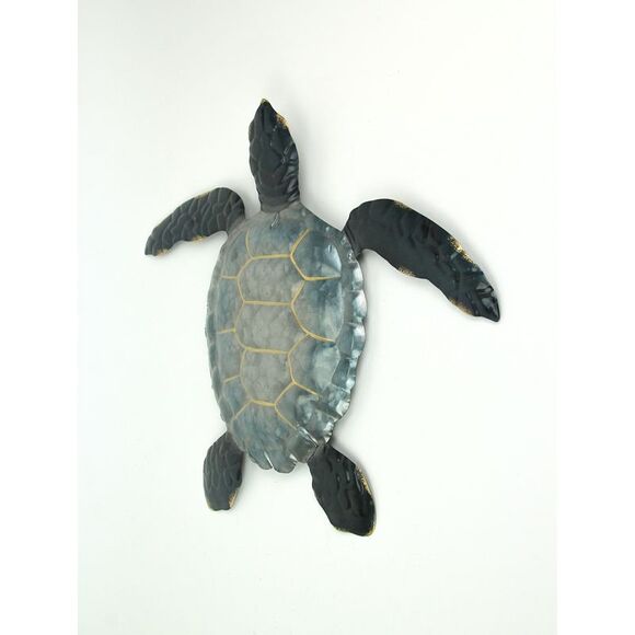 Set of 2 Blue Galvanized Metal Sea Turtle Wall Art Hanging Sculpture Home Decor - Picture 2 of 3